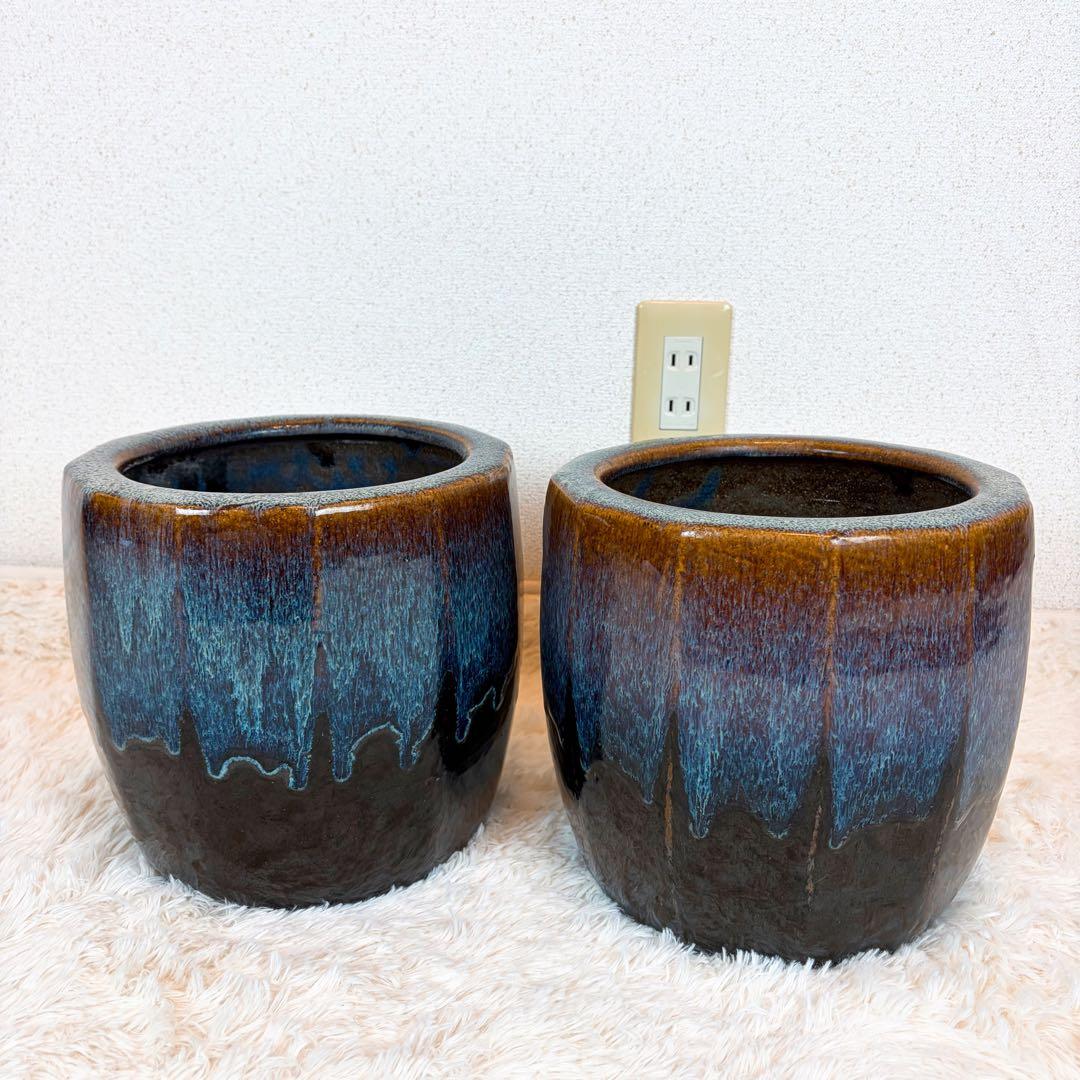 海鼠釉 火鉢 植木鉢 睡蓮鉢 メダカ鉢 鉢カバー 昭和レトロ アンティーク 陶器