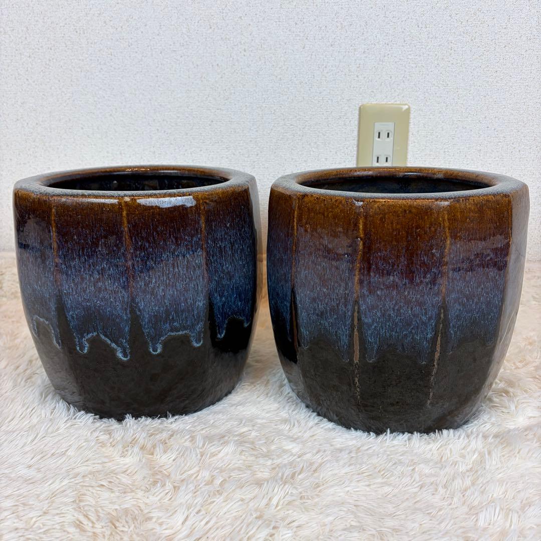 海鼠釉 火鉢 植木鉢 睡蓮鉢 メダカ鉢 鉢カバー 昭和レトロ アンティーク 陶器