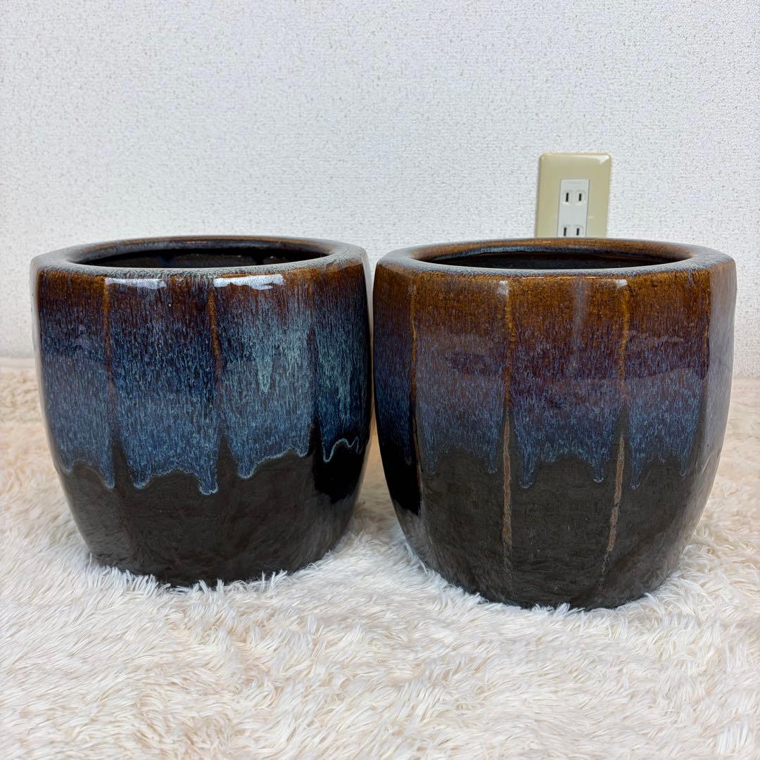 海鼠釉 火鉢 植木鉢 睡蓮鉢 メダカ鉢 鉢カバー 昭和レトロ アンティーク 陶器