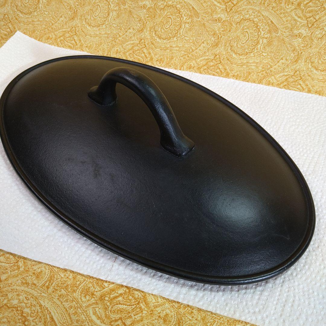 【まんまる様宛】鋳鉄製 蓋付きグリルパン／楕円形 黒