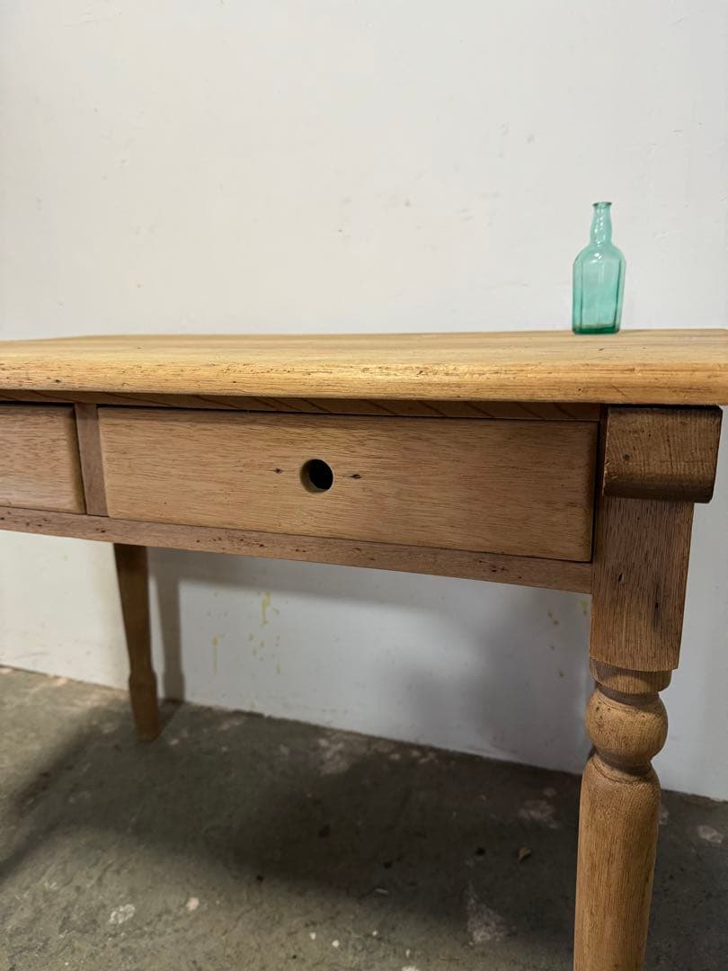 無垢材 テーブル 机 引き出し ろくろ足 レトロ ビンテージ アンティーク