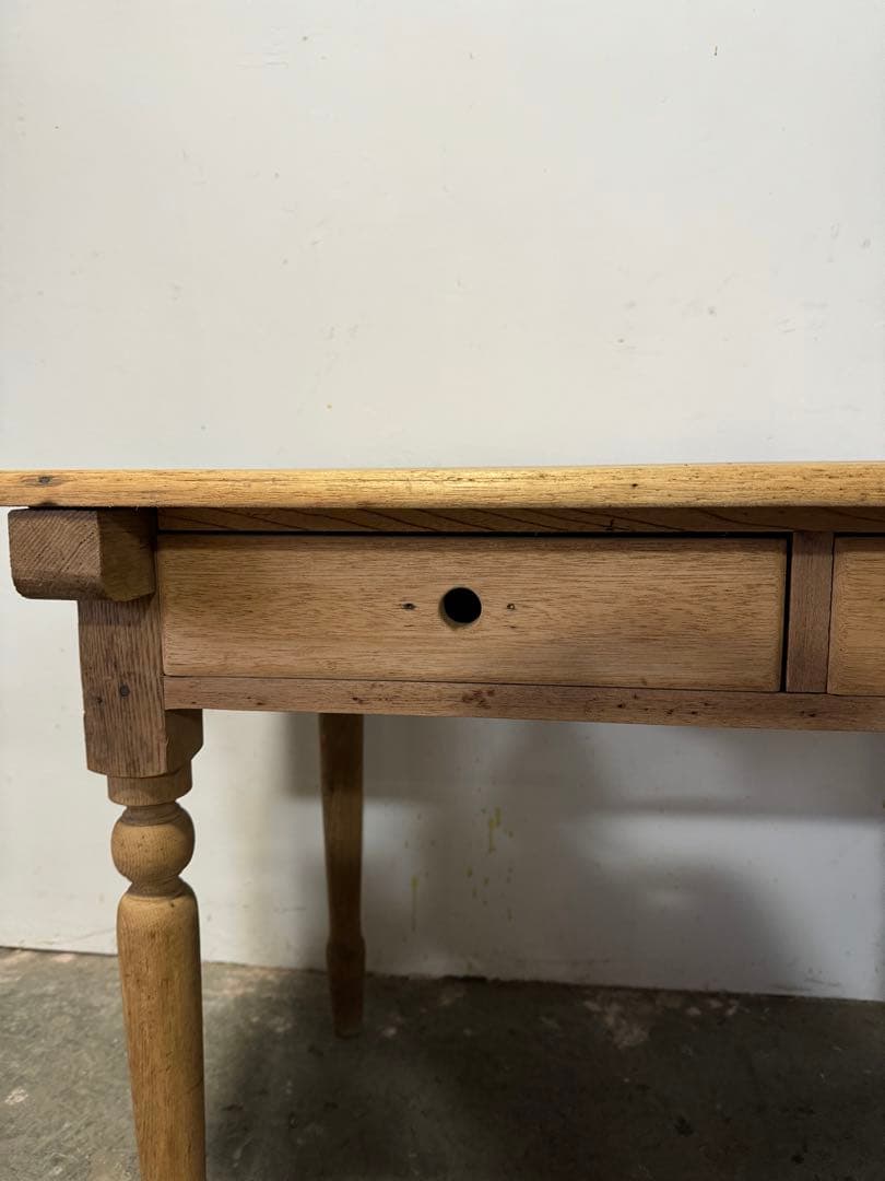 無垢材 テーブル 机 引き出し ろくろ足 レトロ ビンテージ アンティーク