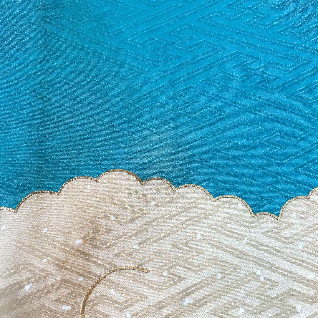 七五三5歳男の子　羽織袴セット　水色　　ベージュ　綸子　兜柄