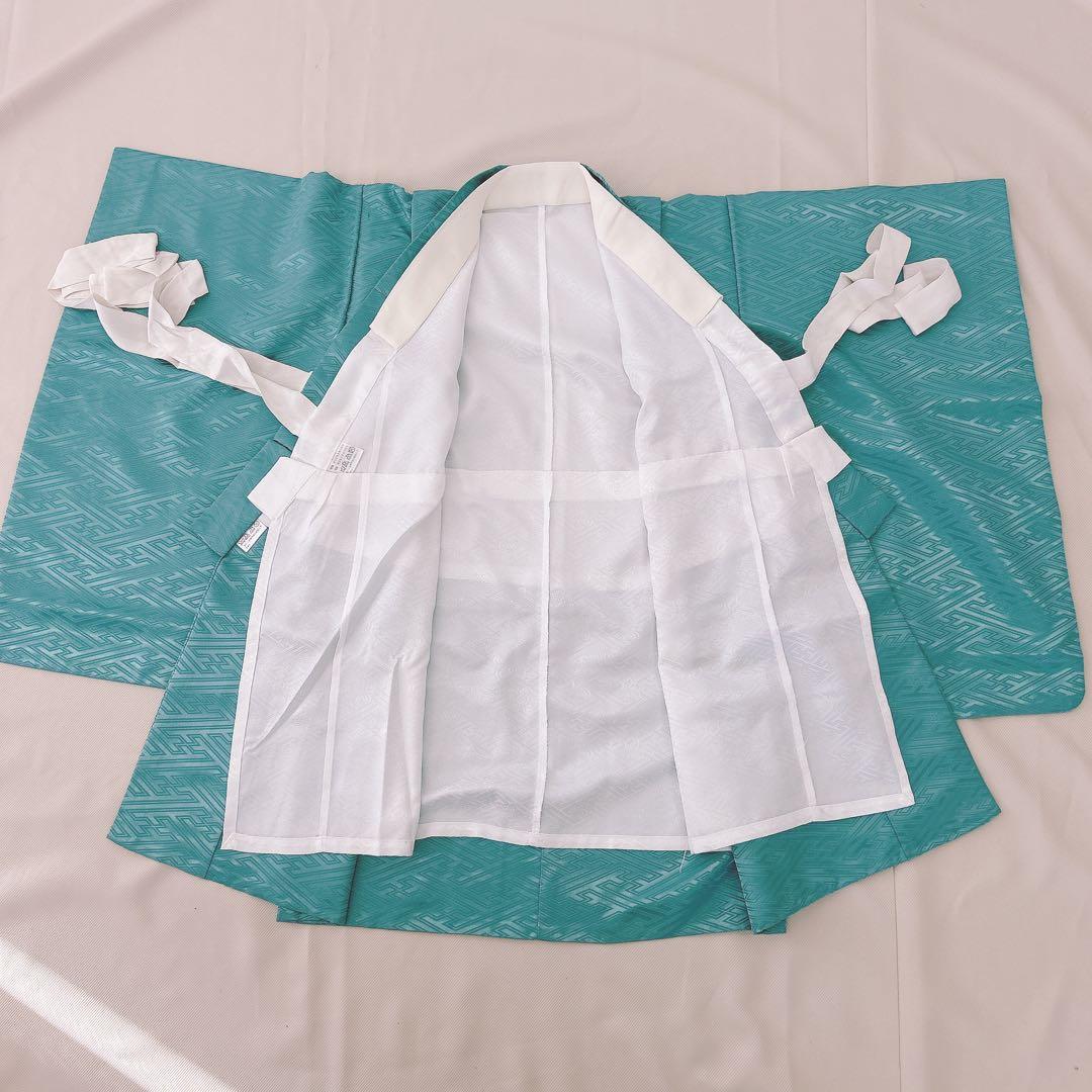 七五三5歳男の子　羽織袴セット　水色　　ベージュ　綸子　兜柄