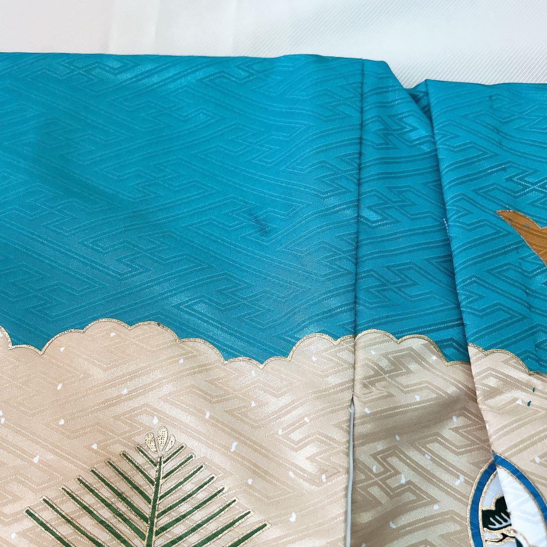 七五三5歳男の子　羽織袴セット　水色　　ベージュ　綸子　兜柄