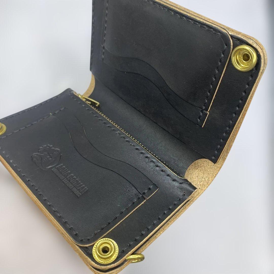 [値下]お札折らずに収納できる無骨な手染めミドルトラッカーウォレット BTW