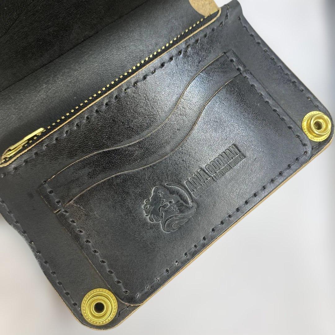 [値下]お札折らずに収納できる無骨な手染めミドルトラッカーウォレット BTW