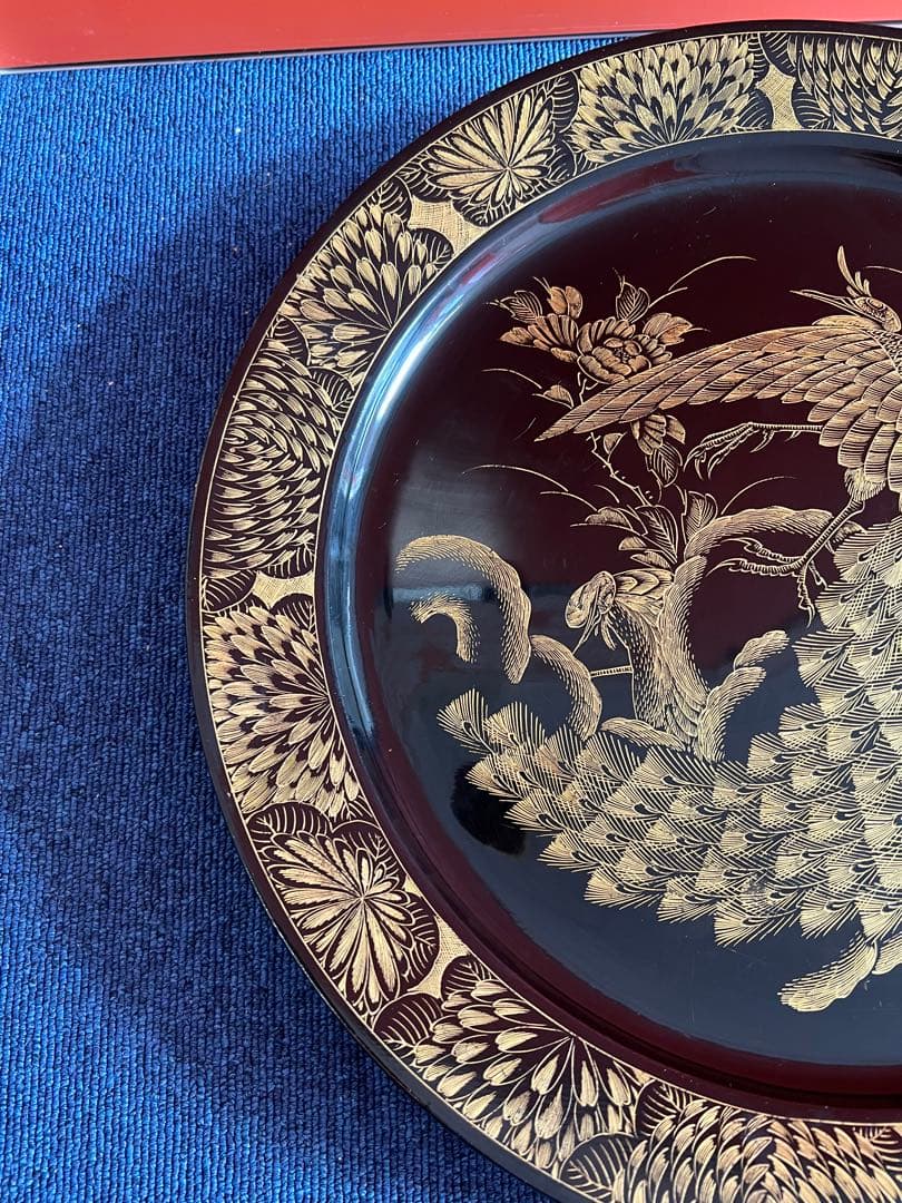 1389 輪島塗　花鳥　蒔絵　飾り皿　41cm 金彩　未使用