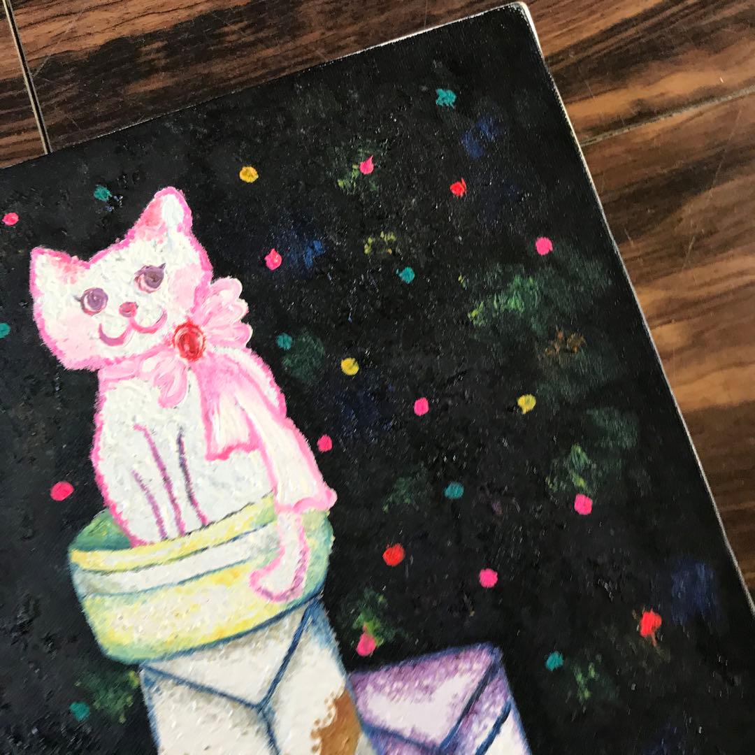 橋本のぞみ「ハッピーライフ ネコ」油絵 F6 額なし 油絵 油画 キャンバス D