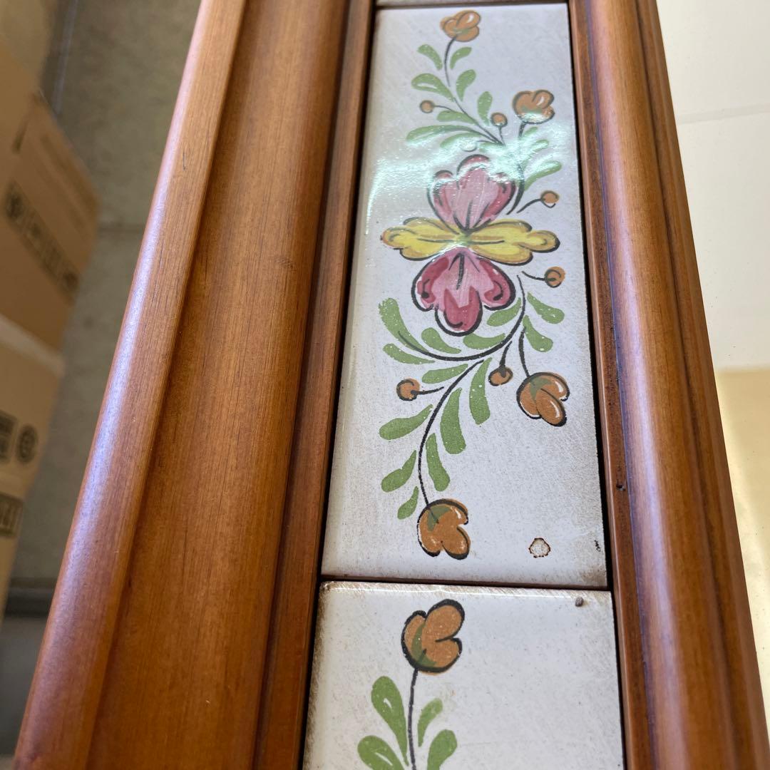 ヴィンテージ タイル張り ウッドミラー 壁掛け 鏡 姿見 パイン材 バレンシア