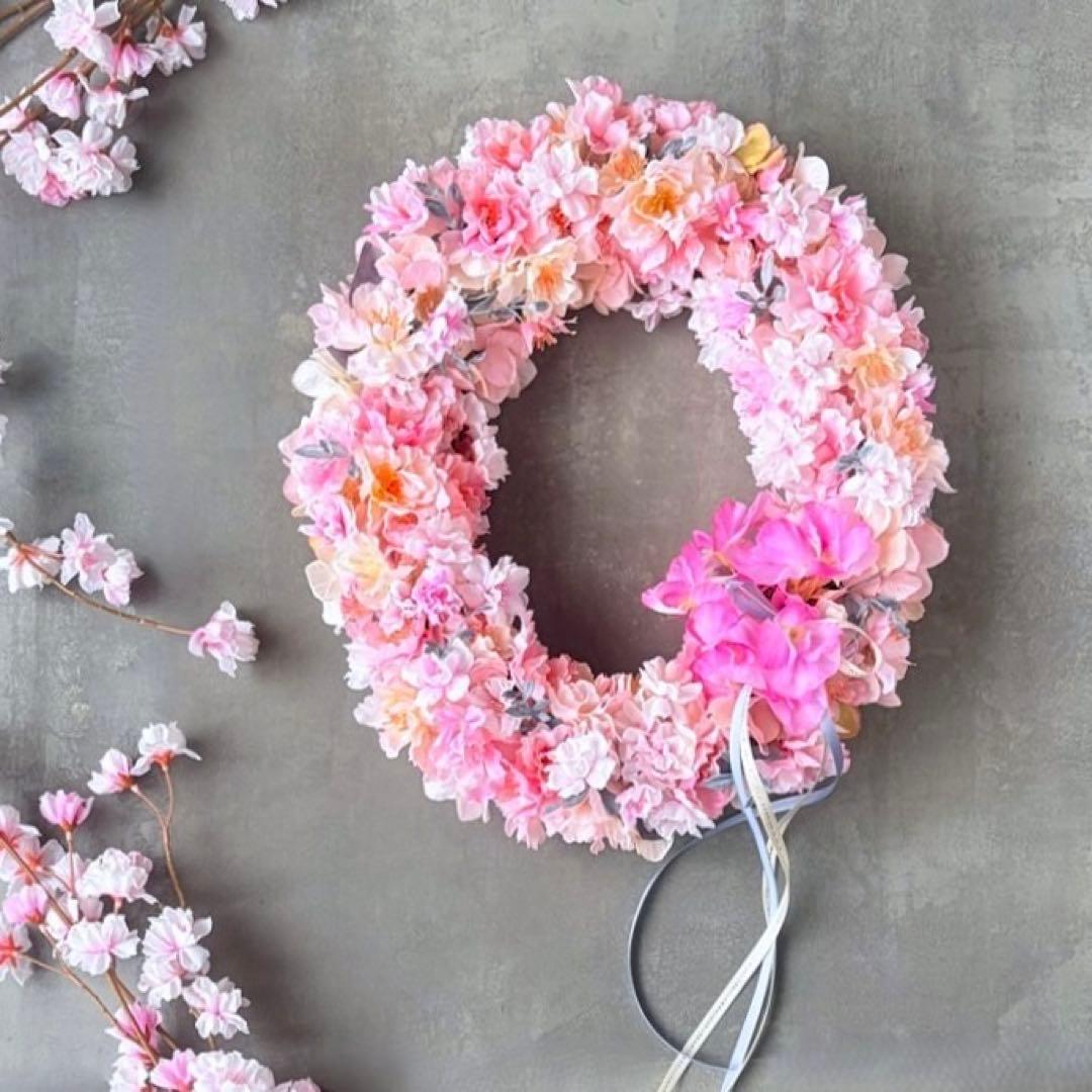 ＊新作＊八重桜とスイトピーの大きなオーバルリース＊お祝い＊ギフト＊ひなまつり