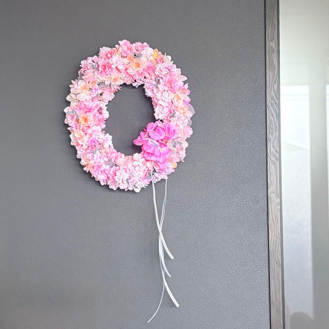 ＊新作＊八重桜とスイトピーの大きなオーバルリース＊お祝い＊ギフト＊ひなまつり