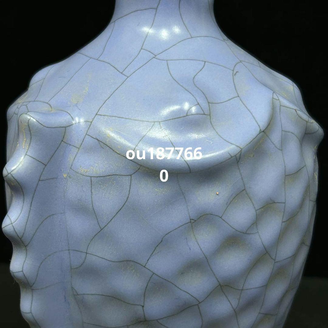 汝窯藍釉魚花瓶 景徳鎮 陶磁器 装飾品 現代工芸品 美術