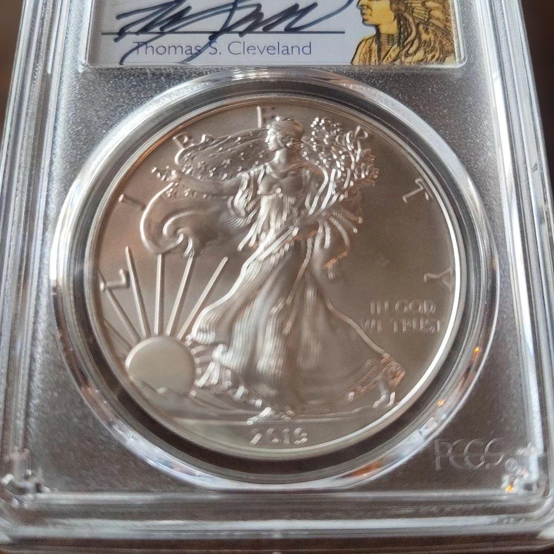 純銀1オンス銀貨　イーグル銀貨2019年　PCGS MS70FSサイン入り