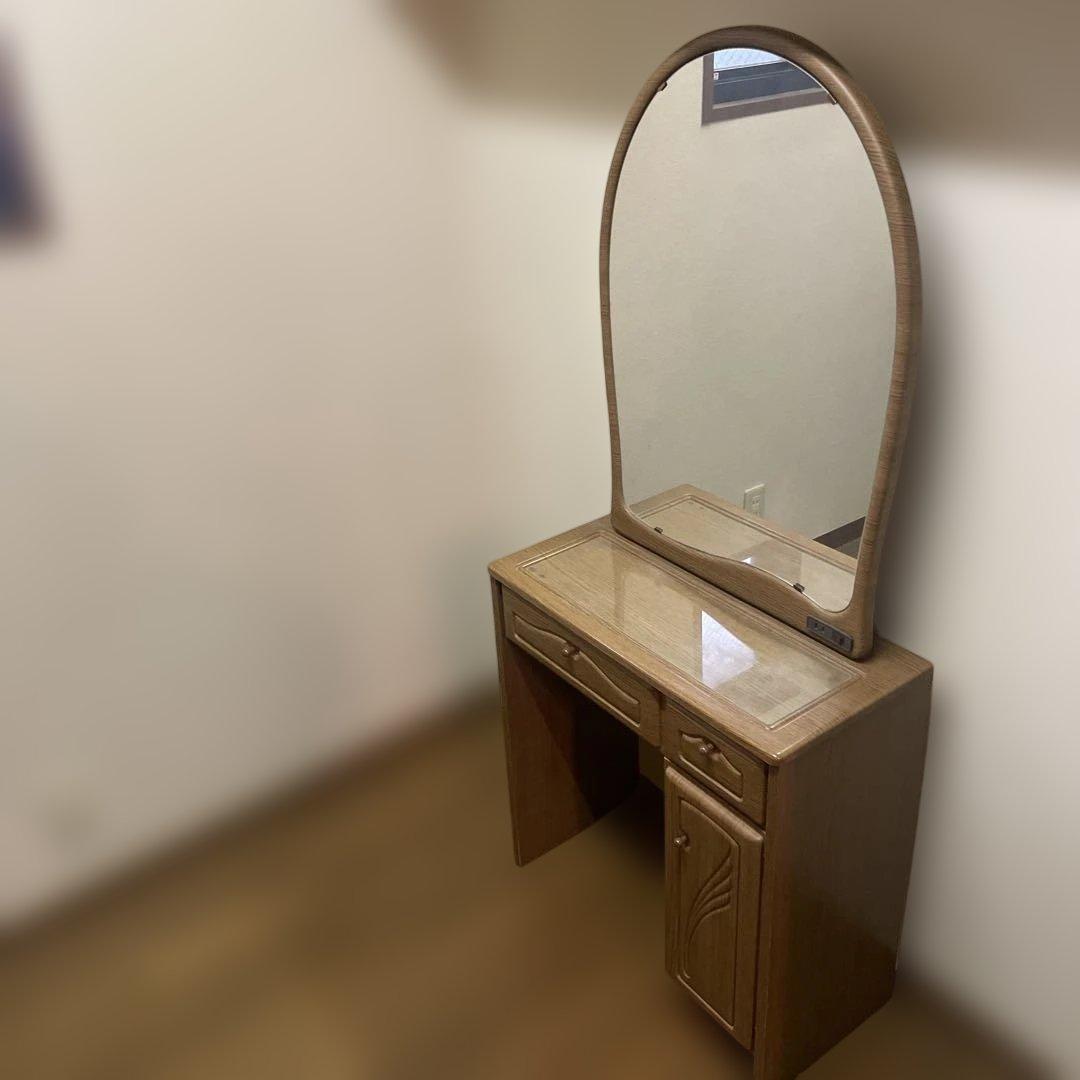 昭和レトロ　木製ドレッサー・鏡台 椅子付き　ナチュラルウッド　さいたま市引取限定