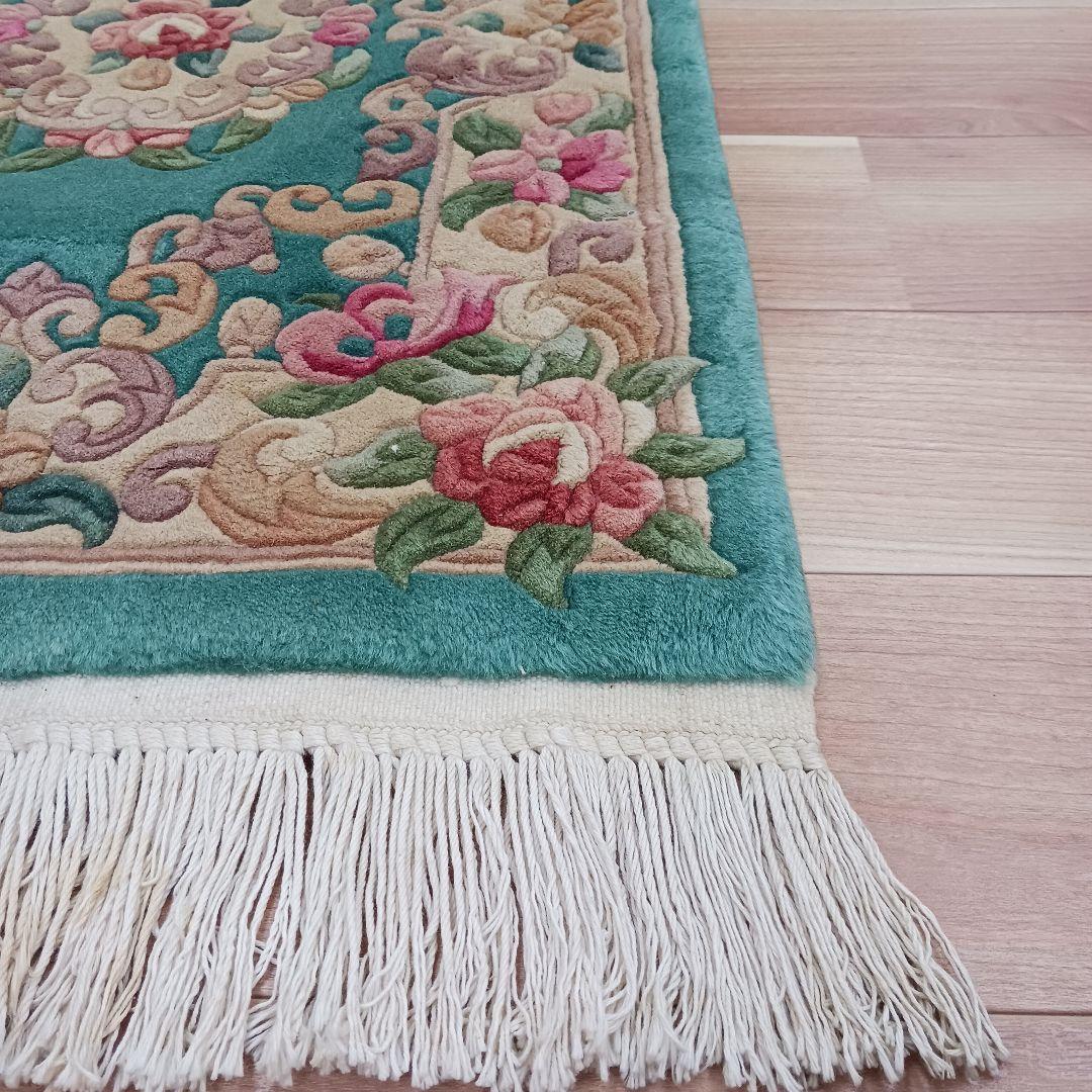 Y3317 中国高級絨毯 天津緞通 ウール100% 手織り 93×61㎝ - メルカリ