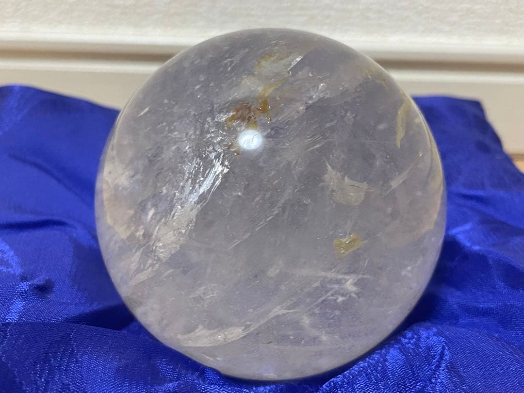 天然本水晶 丸玉 招福宝珠 高級 天然石 共箱有 桐箱 465g 落款印