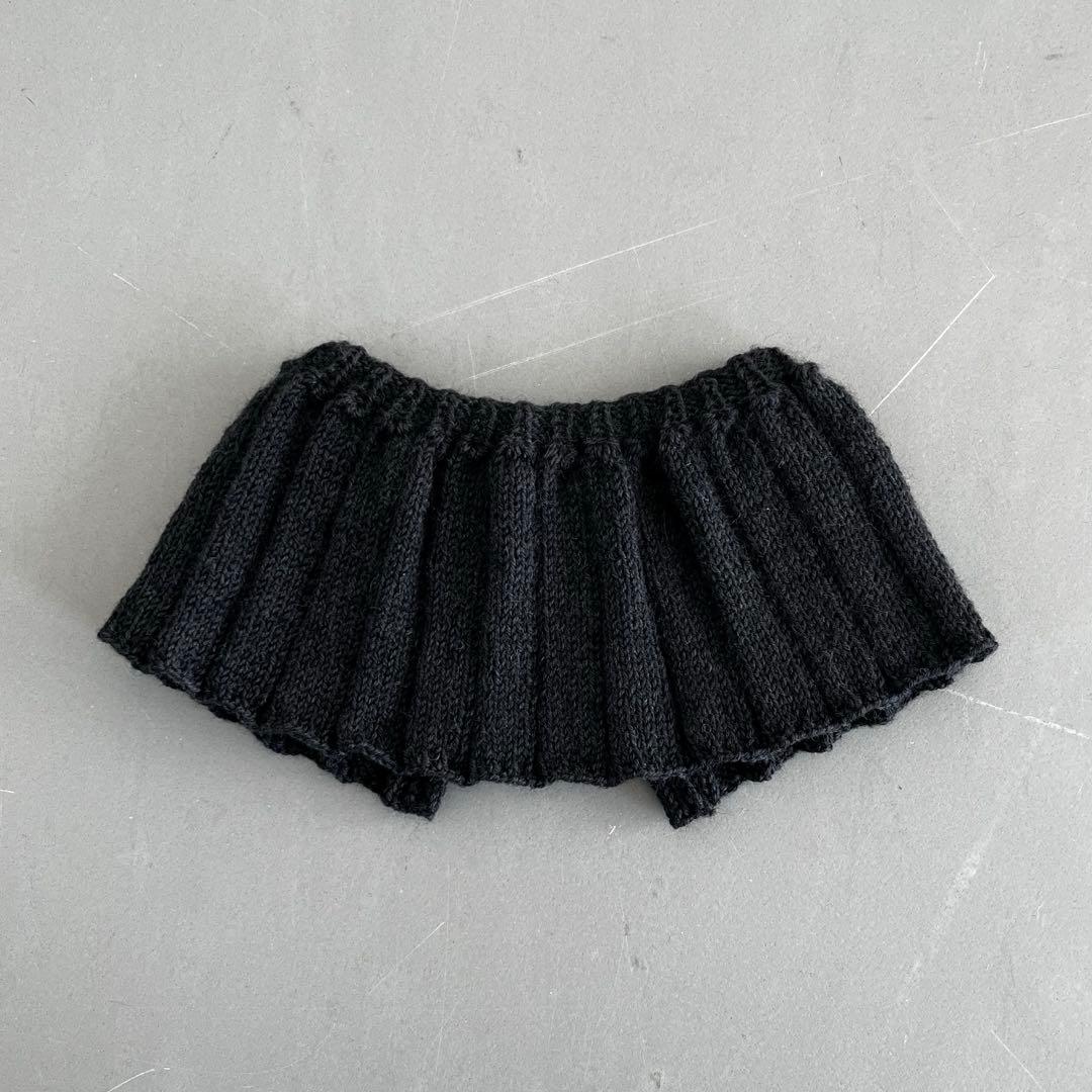ニット付け襟 リブ編み つけ襟 ハンドメイド 作家 ブラック色