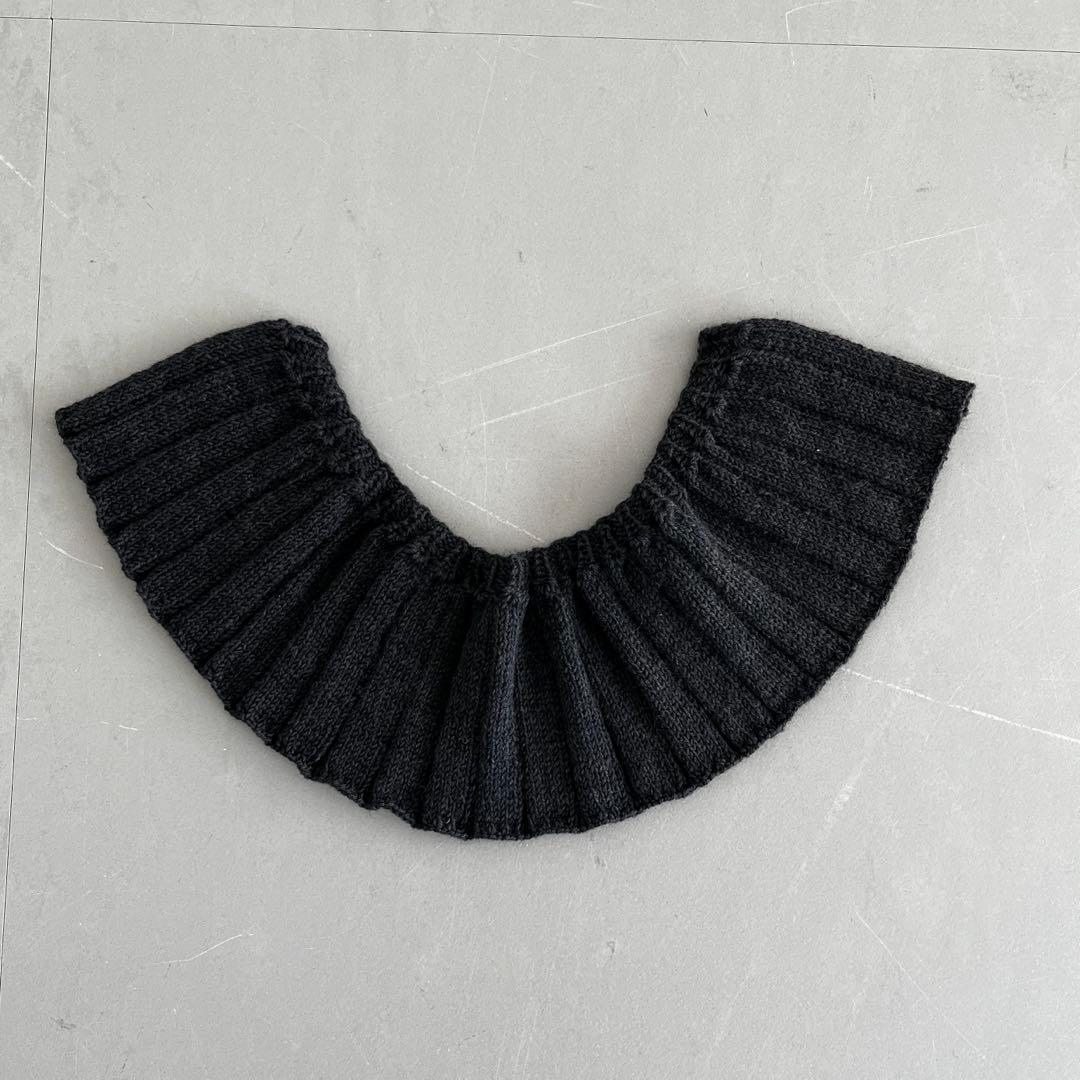 ニット付け襟 リブ編み つけ襟 ハンドメイド 作家 ブラック色