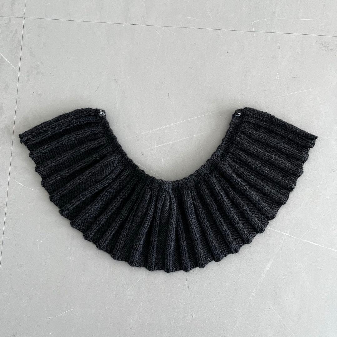 ニット付け襟 リブ編み つけ襟 ハンドメイド 作家 ブラック色