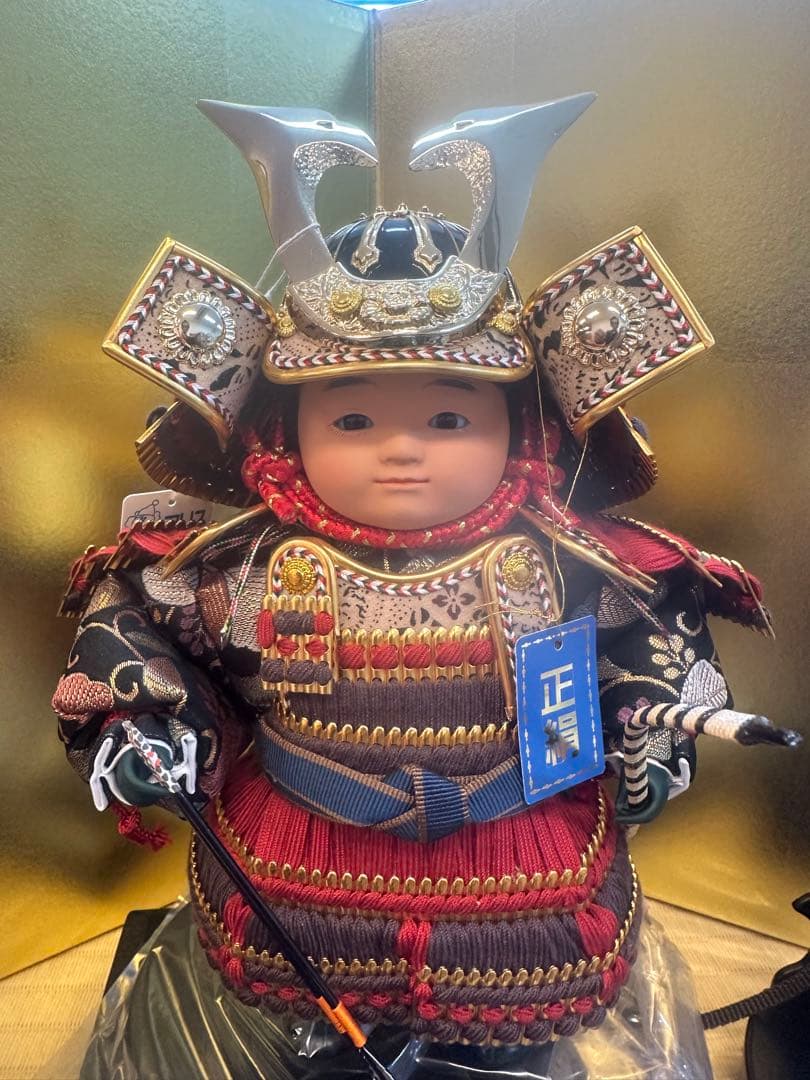 五月人形子供大将飾り正絹鎧着コンパクト収納飾り金屏風付き 新品未使用