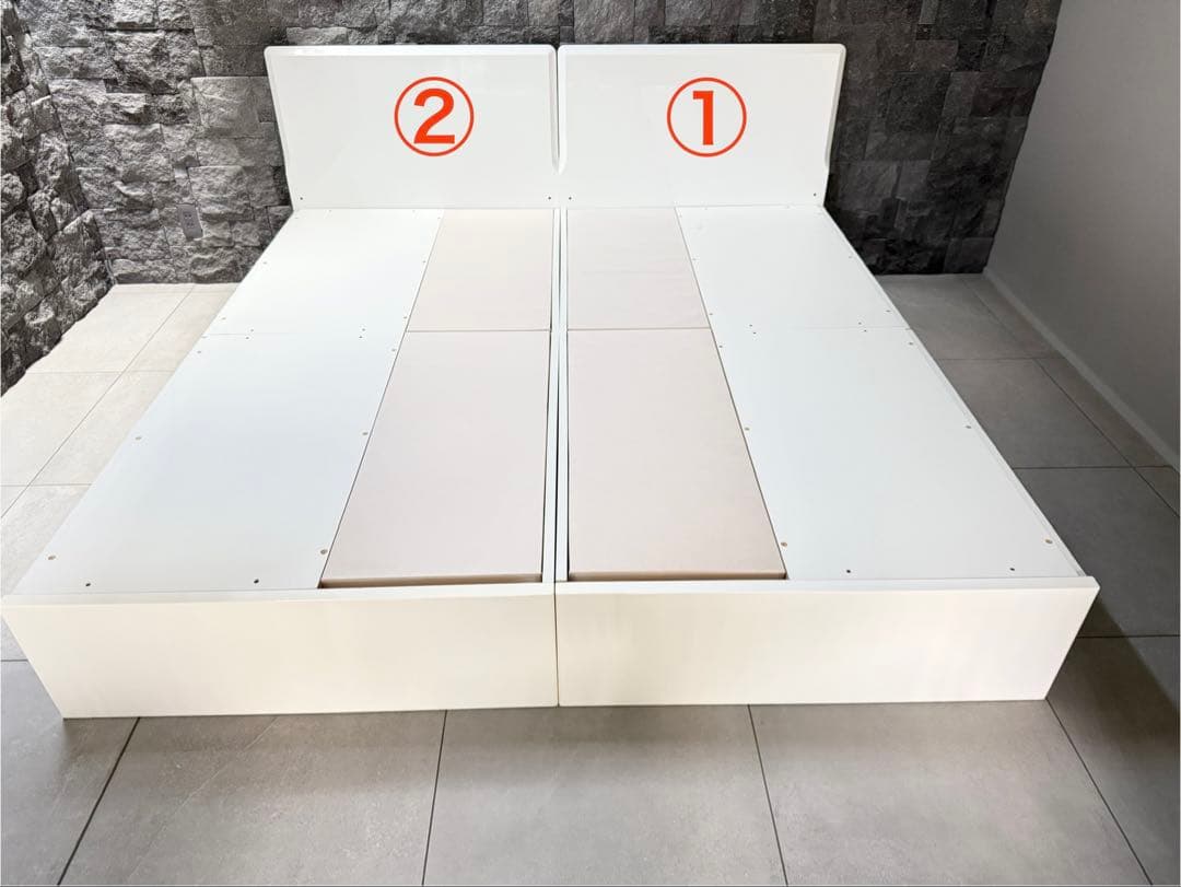 ①ニトリ深型引出し付きシングルベッドフレーム|ホワイト|おまけマットレス