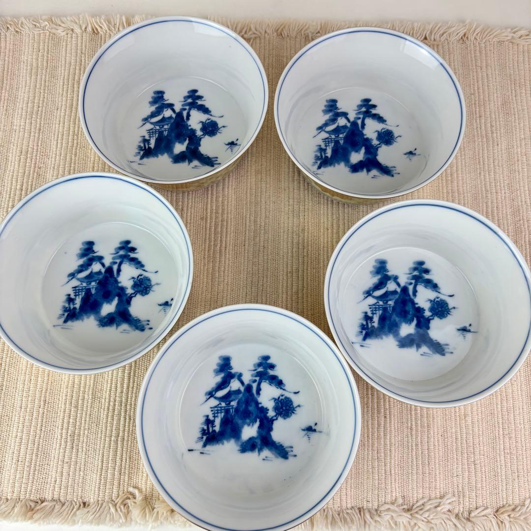 新品未使用】九谷焼 洋山 向付 小鉢 中鉢 金彩 染付 5客 5点 セット 揃