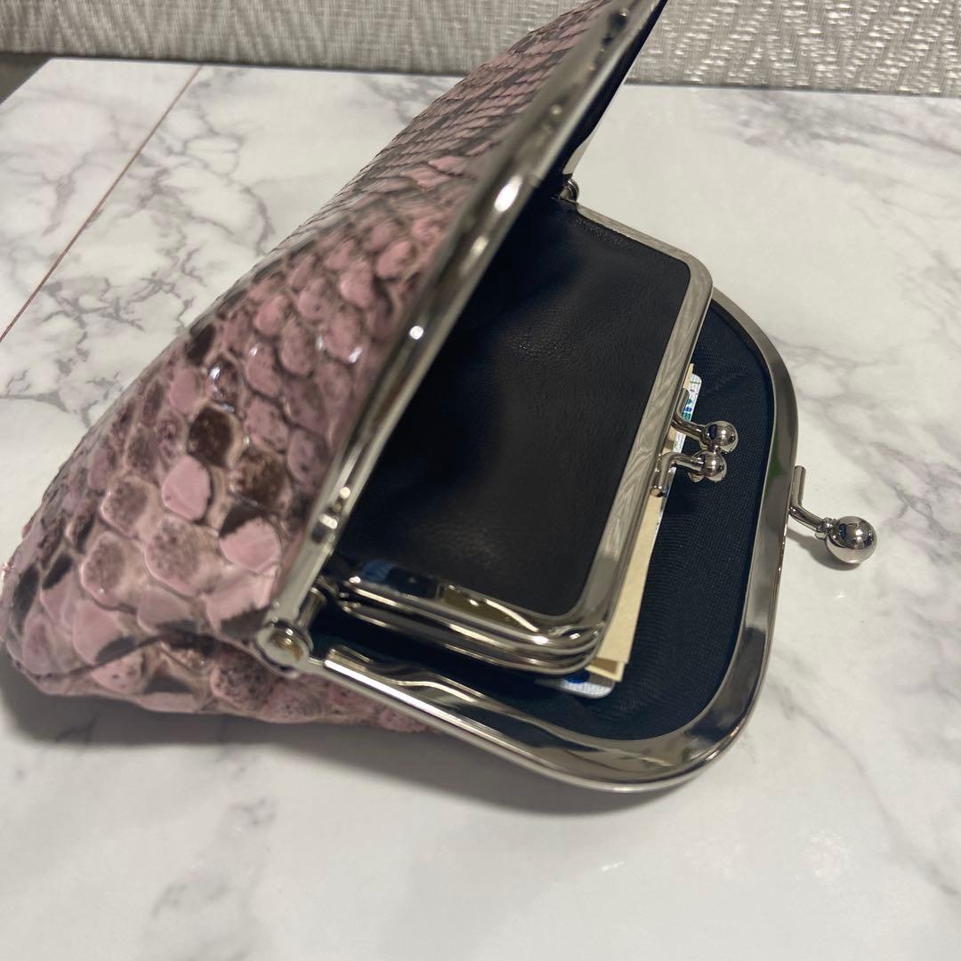 ハンドメイドパイソンの本革親子がま口財布(両面各2段カードポケット付