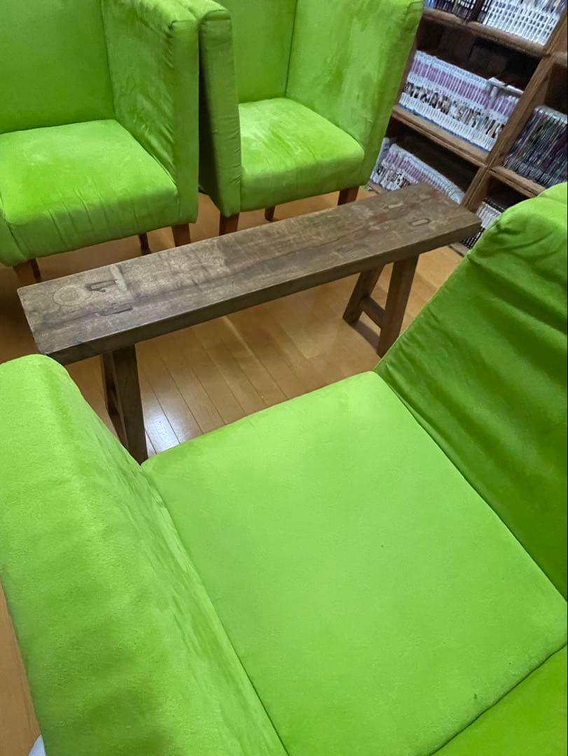 ①グリーン ソファー 椅子 1人がけ スウェード生地 オシャレ