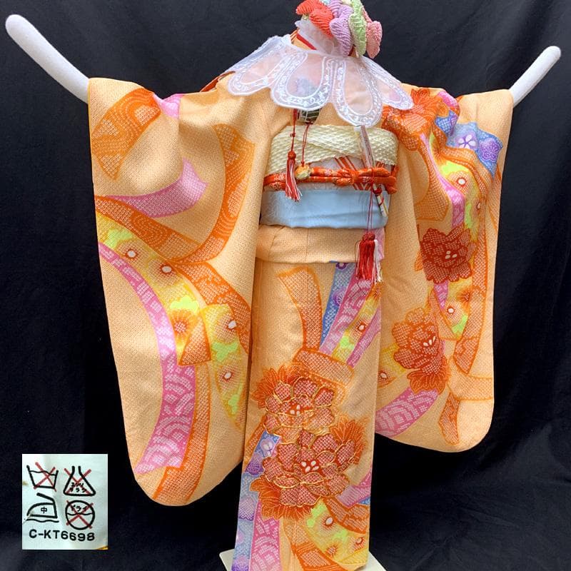 507ag24□七五三 七歳 女児 着物&袋帯 金駒刺繍 束ね熨斗□状態良好