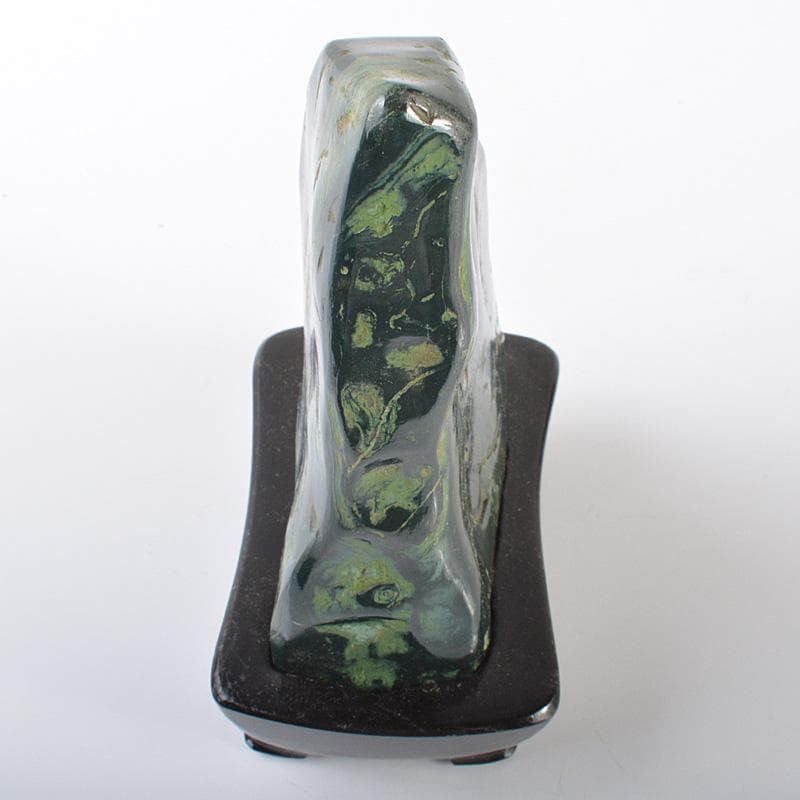 鑑賞石　天然石　緑石　孔雀石　マラカイト　約419kg　唐木台付　V　R6450