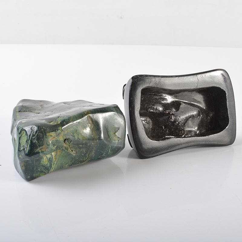 鑑賞石　天然石　緑石　孔雀石　マラカイト　約419kg　唐木台付　V　R6450