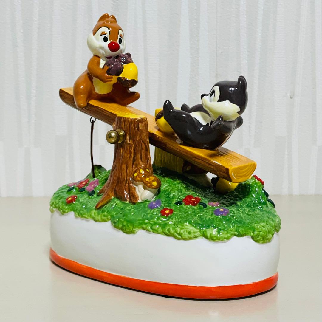 希少レア Sankyo Disney チップとデール オルゴール 陶器製