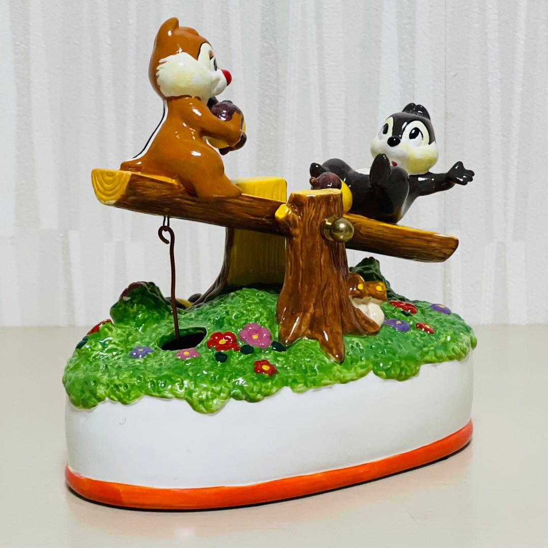 希少レア Sankyo Disney チップとデール オルゴール 陶器製