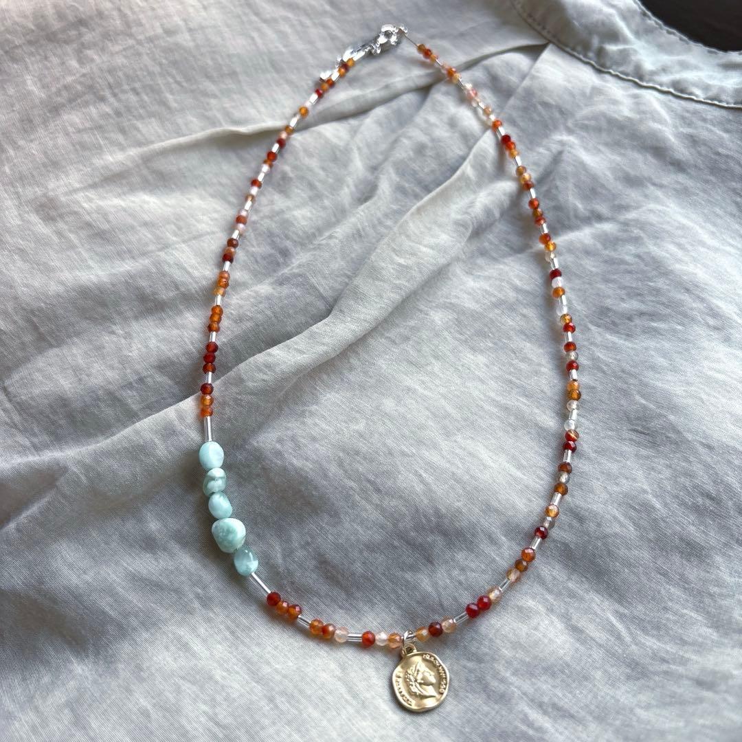 no.103 ラリマーとサードニクスのネックレス　一点物