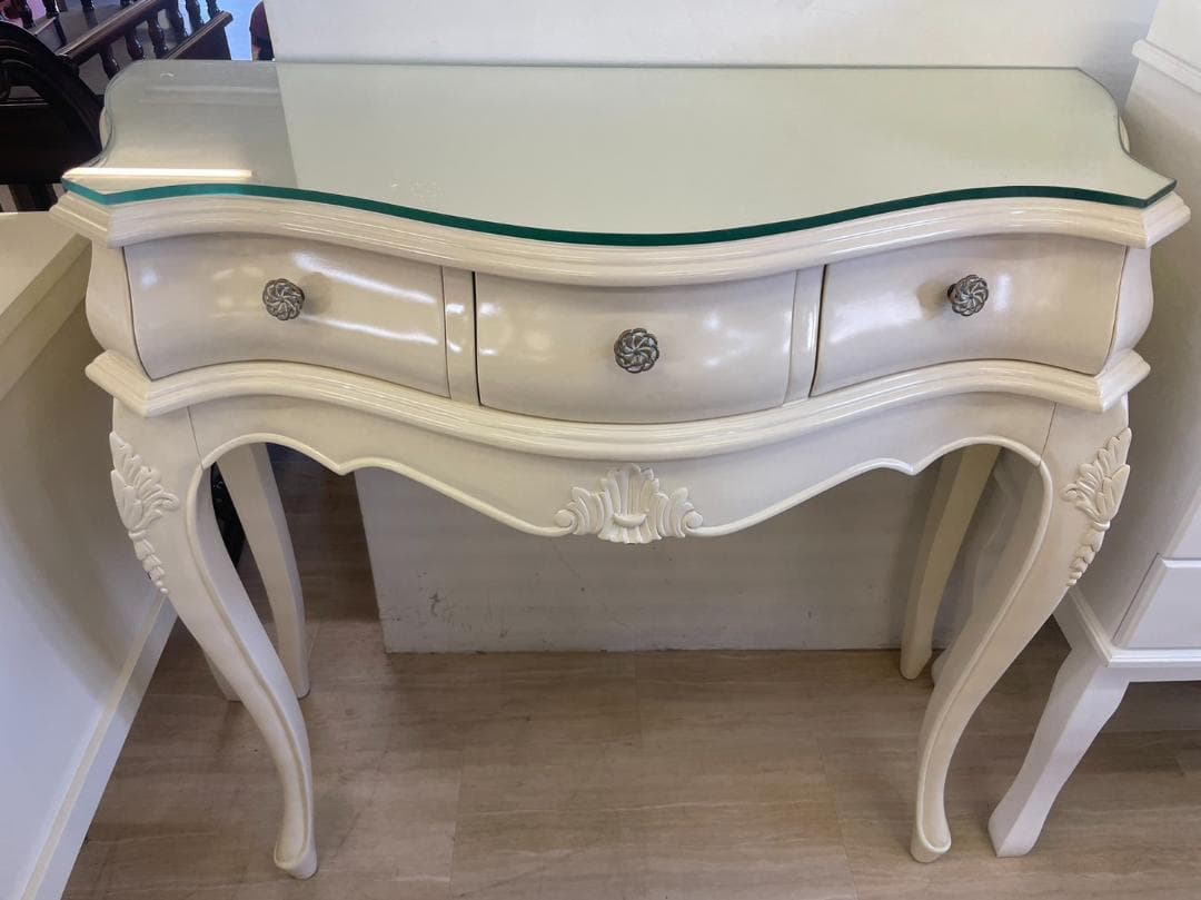 LF-075/IV マホガニー コンソール デスク 棚 PCデスク 机 ホワイト