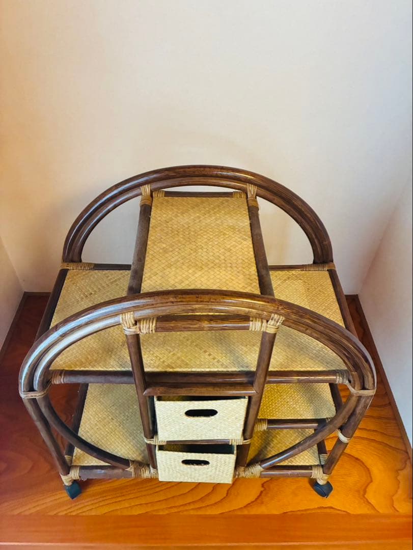 民藝家具 ラタン 陳列棚 飾り棚 チェスト ラック 籐製 木製 押入れ 収納