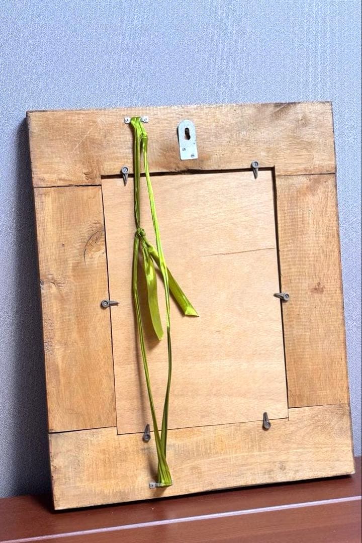 アンティーク　ウォールミラー　天然木　壁鏡　木枠　ヴィンテージ　編み込み