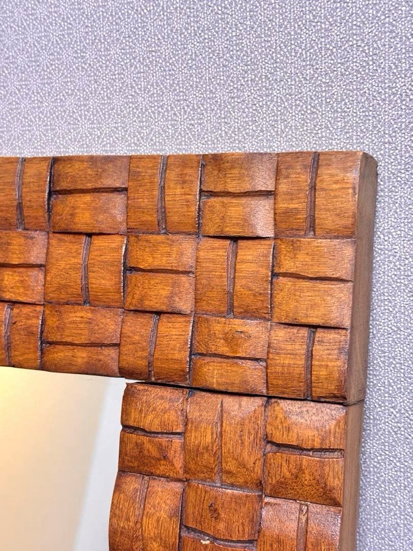 アンティーク　ウォールミラー　天然木　壁鏡　木枠　ヴィンテージ　編み込み