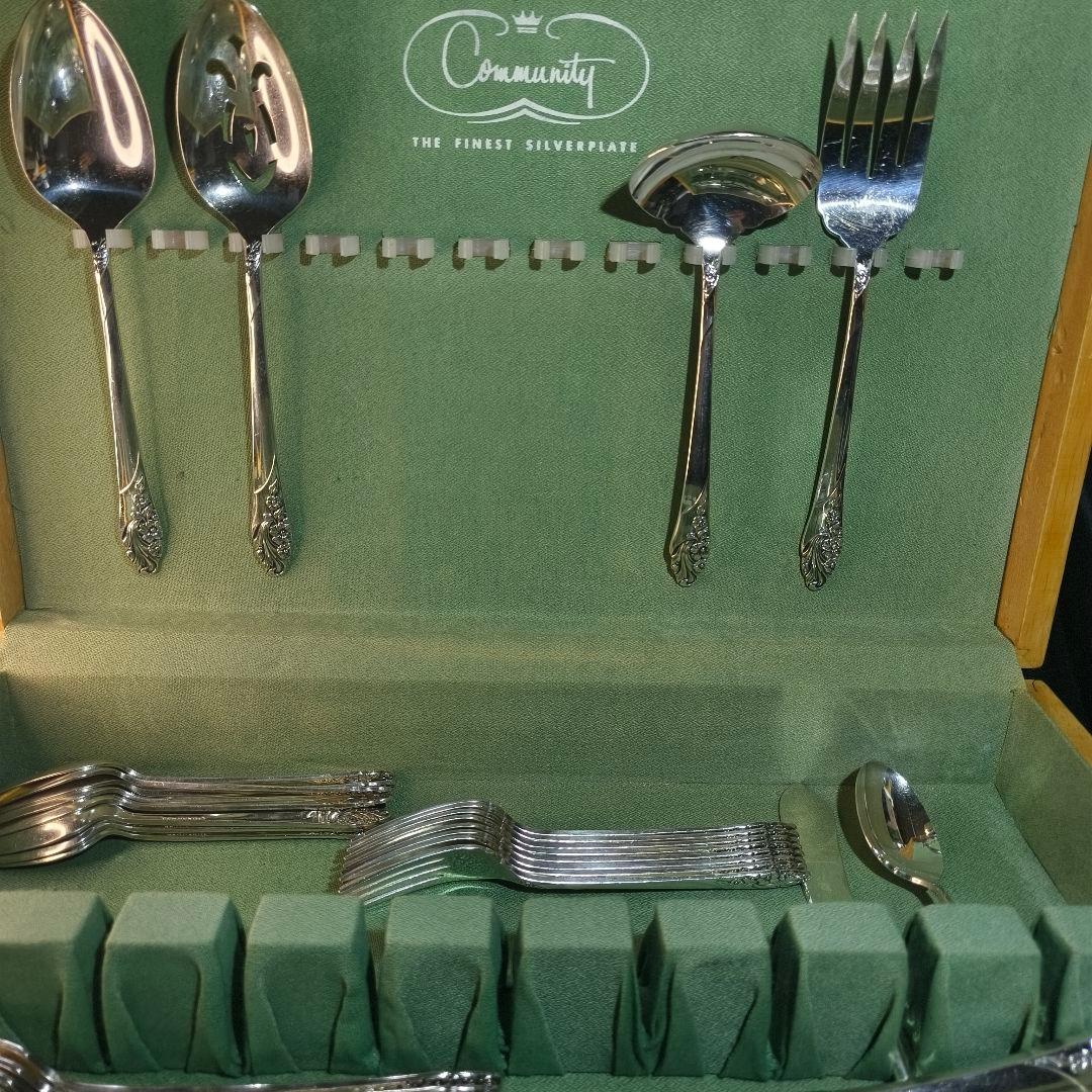 アメリカ骨董 コミュニティ シルバーカトラリーボックス付 全45点 1940年代