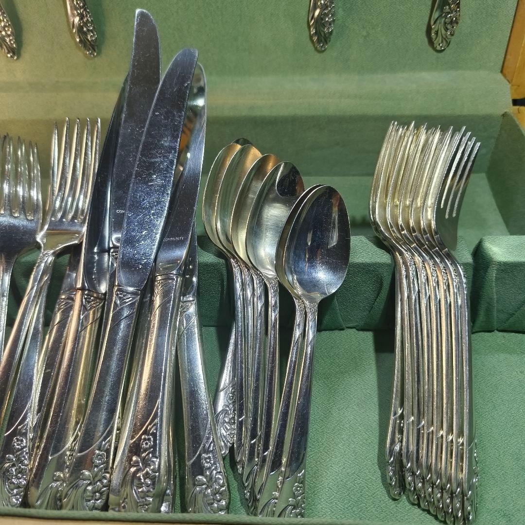 アメリカ骨董 コミュニティ シルバーカトラリーボックス付 全45点 1940年代