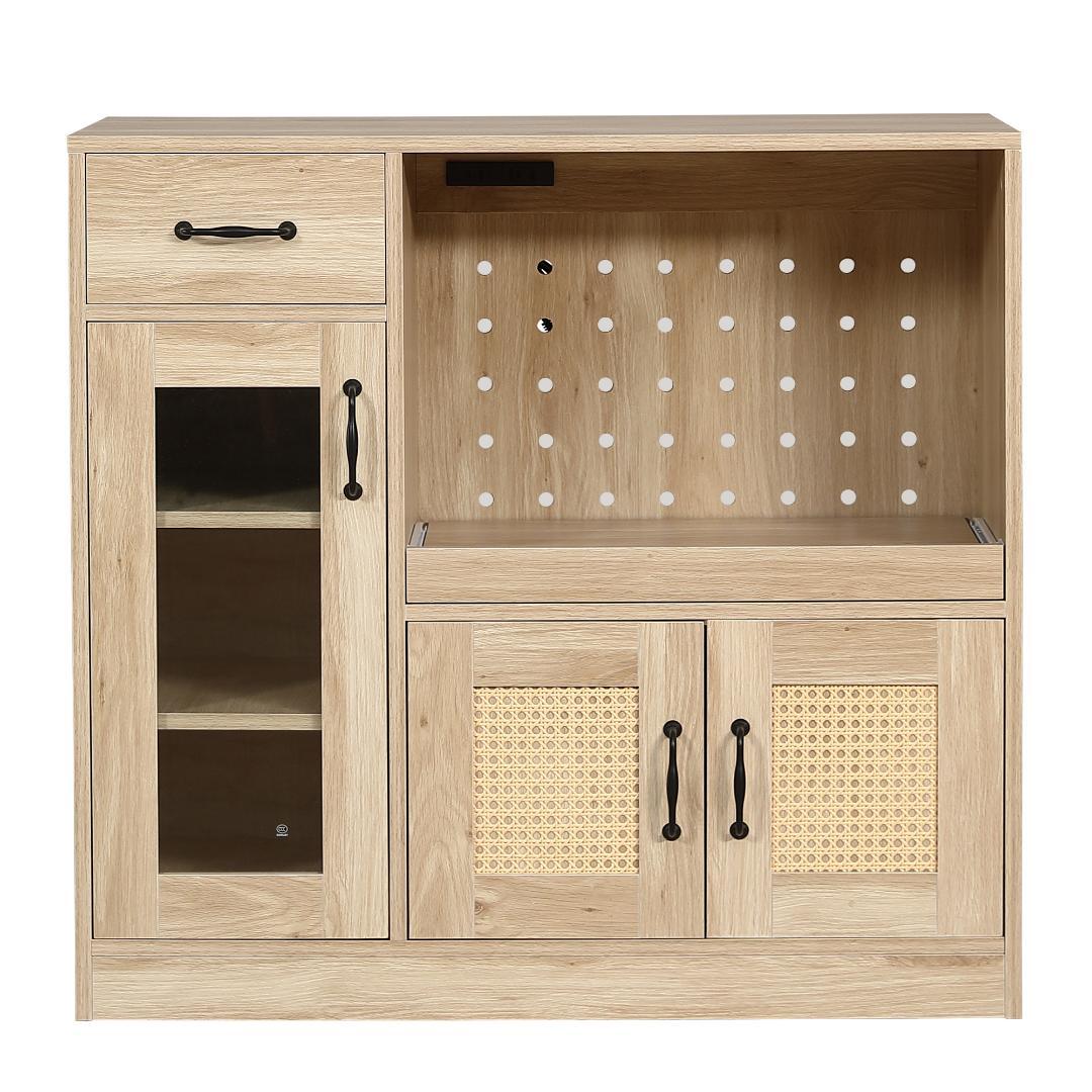 キャビネット　食器棚　引き出し付き　幅88　扉付き　コンパクト　NATURAL