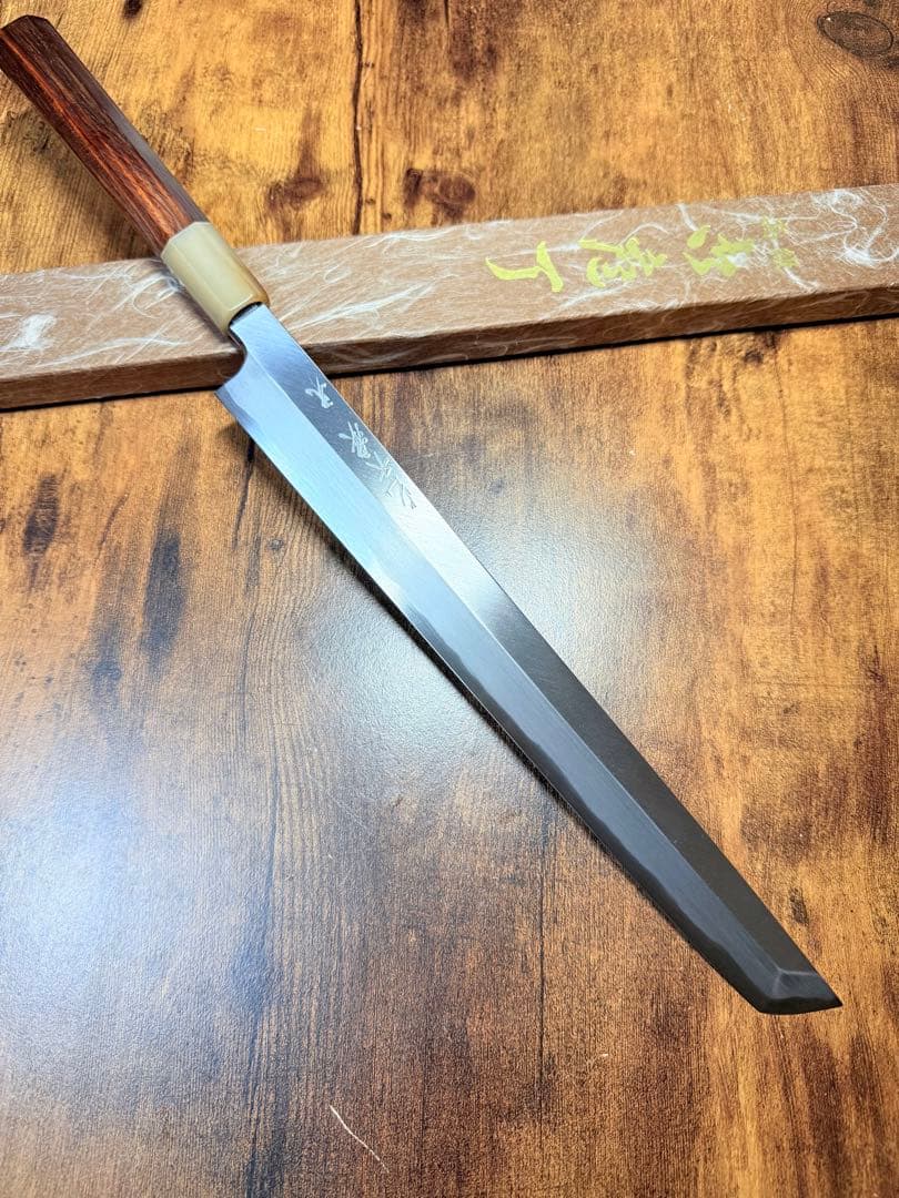 森本光一作　蛸引 先丸　白一鋼 尺　紫檀白水牛八角柄