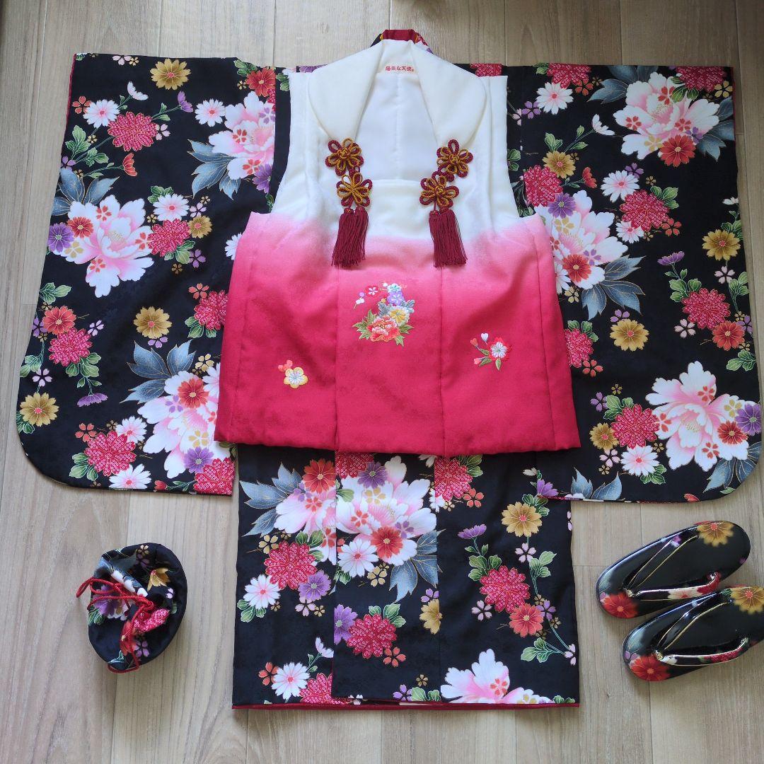 七五三用 花柄衣装 子供用 草履付き