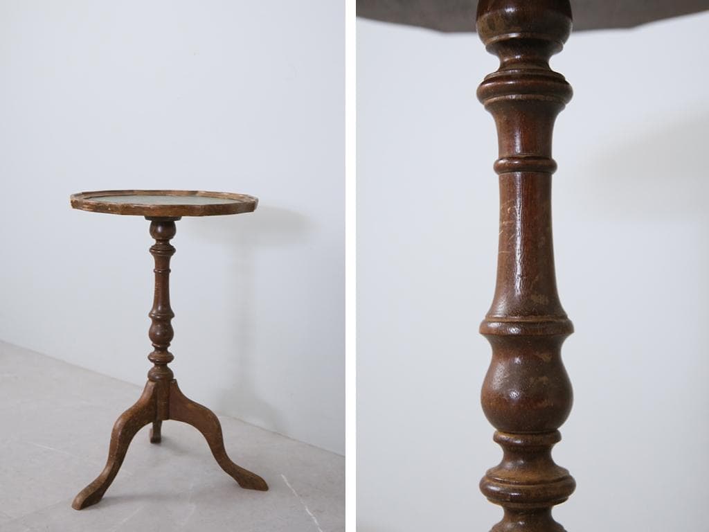 英国アンティーク木製ワインテーブル/サイドテーブル/丸机/飾り棚(89-67-1