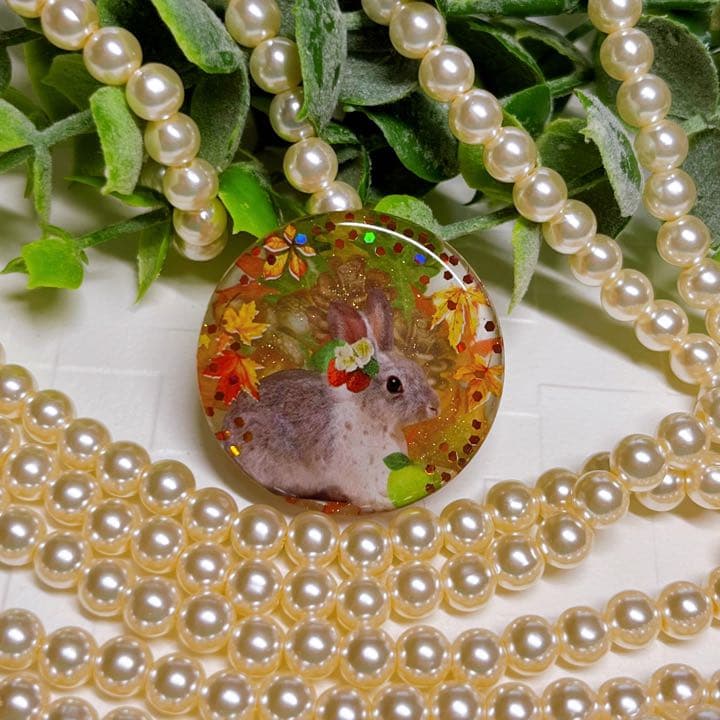 リリィ様お取置きです。【訳あり】レジンヘアゴム 実りの秋紅葉とうさぎNo.708