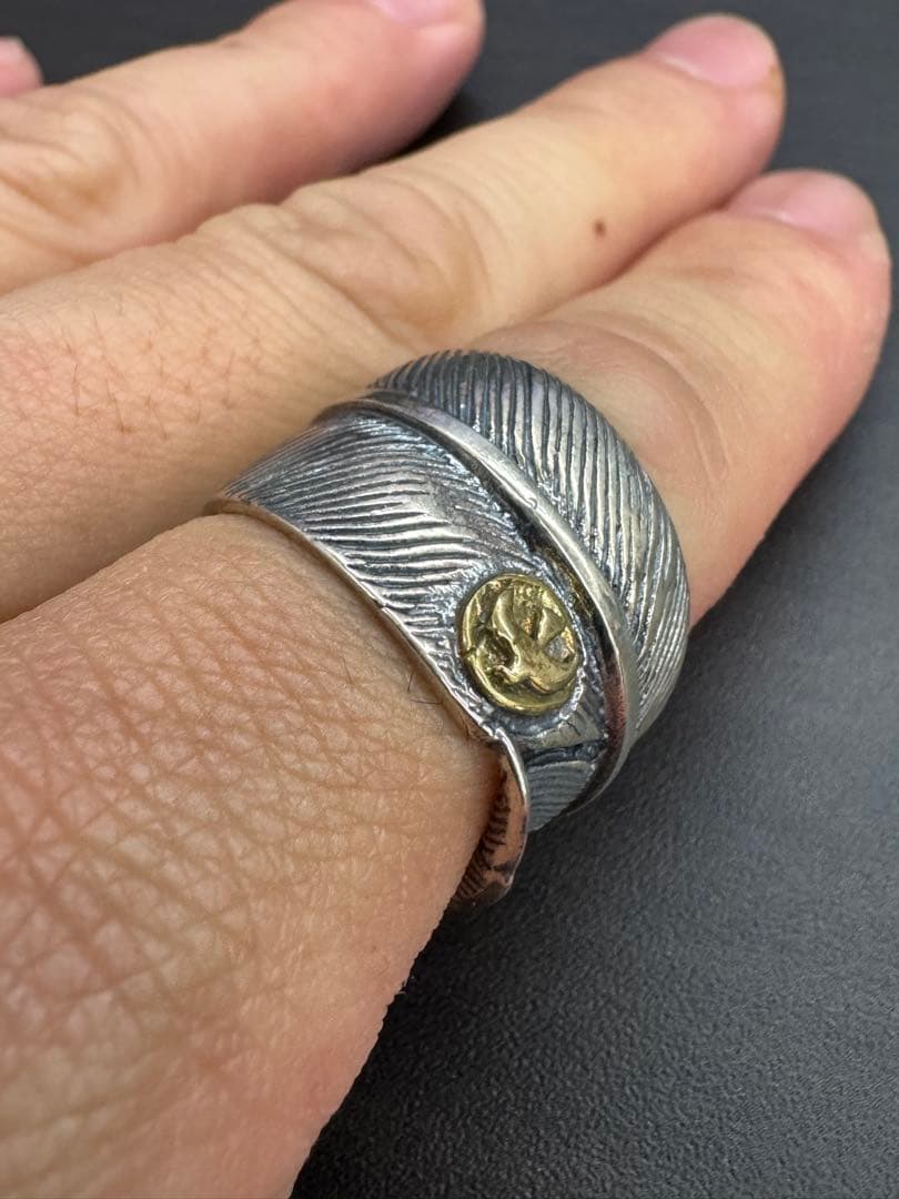 シルバー925素材　フェザーリング　特大フェザー　イーグルリング