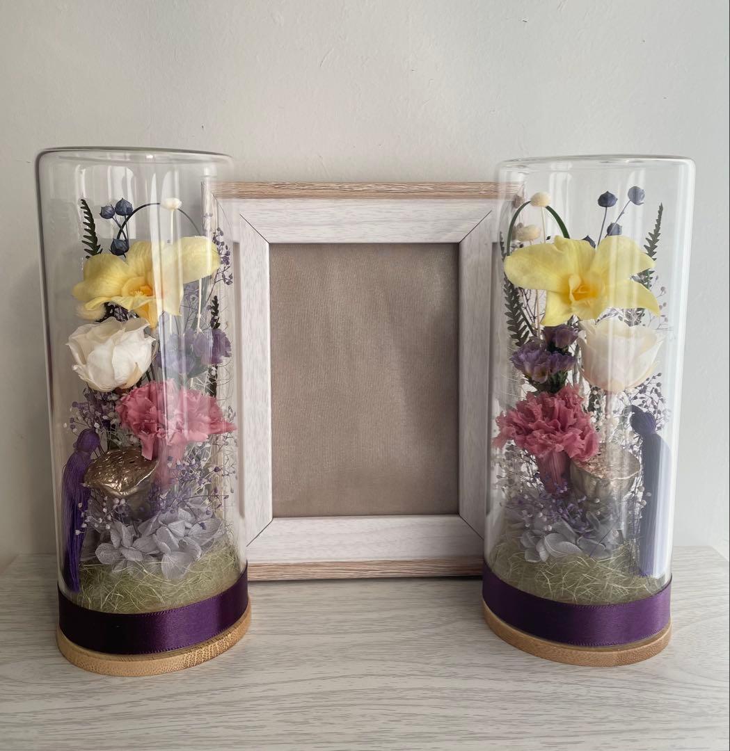 プリザーブドフラワー ＊ ガラスケース対 蓮&タッセル ＊ 仏花 お供 お彼岸