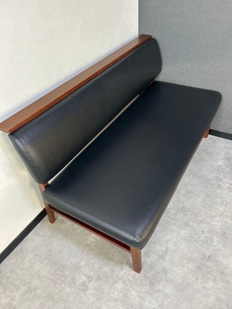 ソファー　カウチソファー黒 合成皮革ソファ125cm直接引き取りダイニングソファ