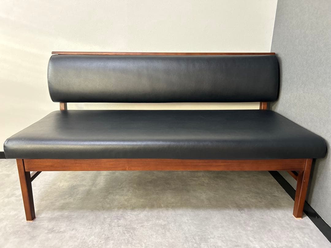 ソファー　カウチソファー黒 合成皮革ソファ125cm直接引き取りダイニングソファ